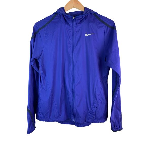 Nike Jackets & Blazers - Nike Women's M Blue Ultra Lightweight Full Zip Nylon Hooded Running Jacket